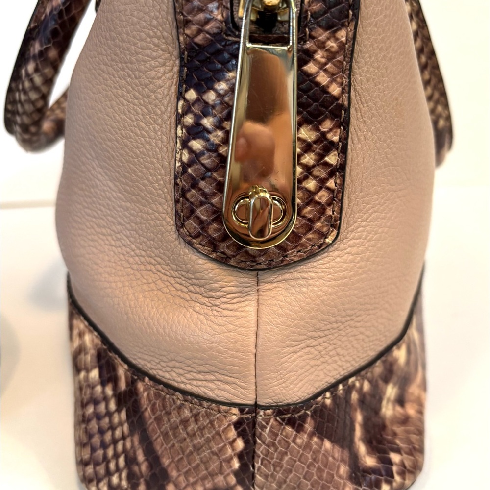 Michael Kors Smythe Blush Pink Beige Snake Leather Satchel - Picture 4 of 12